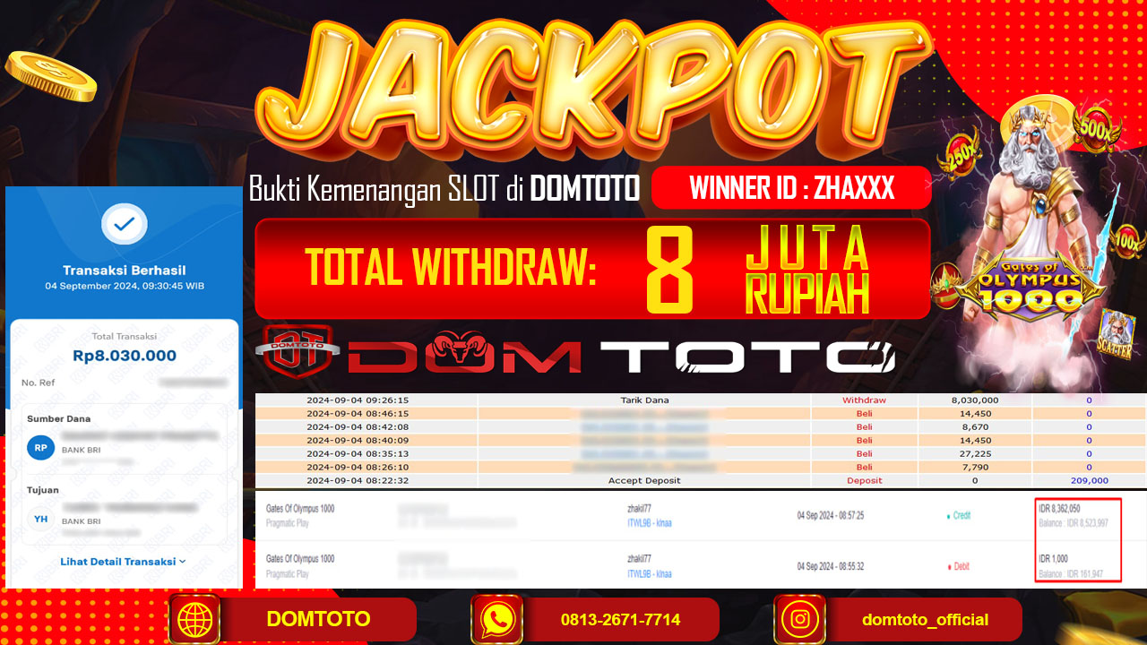 JACKPOT MENANG SLOT GATE OF OLYMPUS1000  04 SEPTEMBER 2024